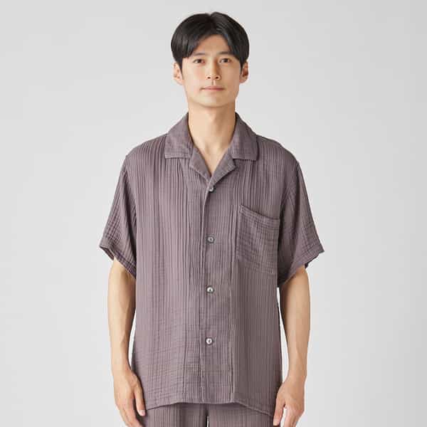 クレープガーゼメンズパジャマ半袖シャツ 上下別売