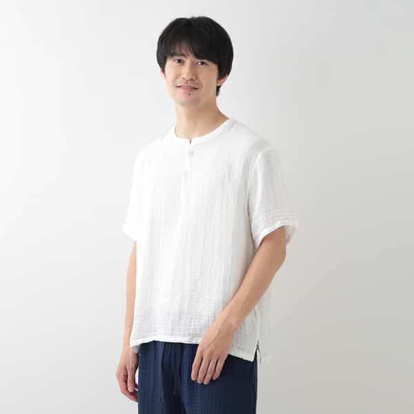 クレープガーゼ ヘンリーネックTシャツ