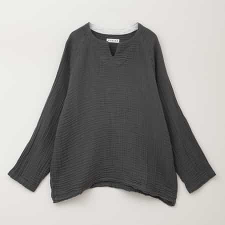 クレープガーゼ メンズキーネック長袖Ｔシャツ