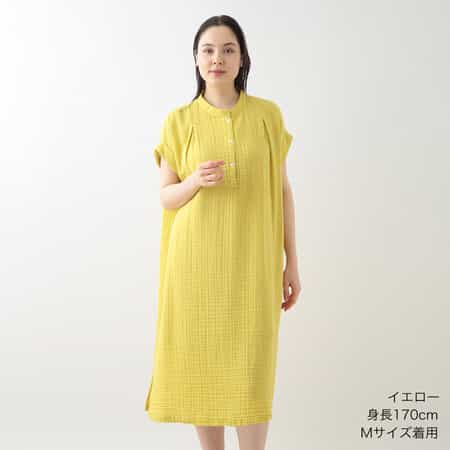 クレープガーゼ ショルダータックワンピース